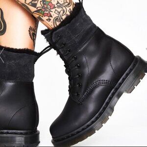 Wmns Dr. Martens 1460 Kolbert Turn Down Boot Black WATERPROOF Faux Fur sz 6 EU37